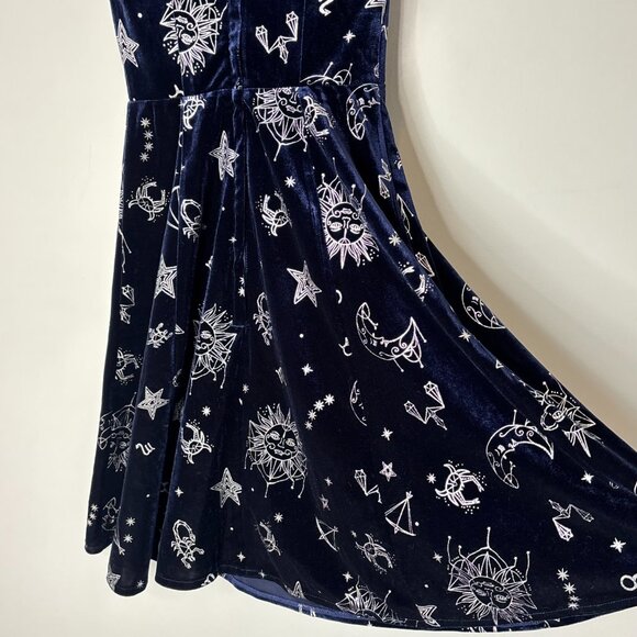 Modcloth x Collectif Zodiac Velvet Skater Whimsigoth Dress Navy Sz XXXS New - Picture 14 of 15